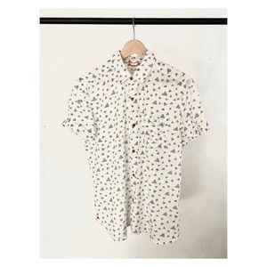 Koto short sleeve button down print shirt white